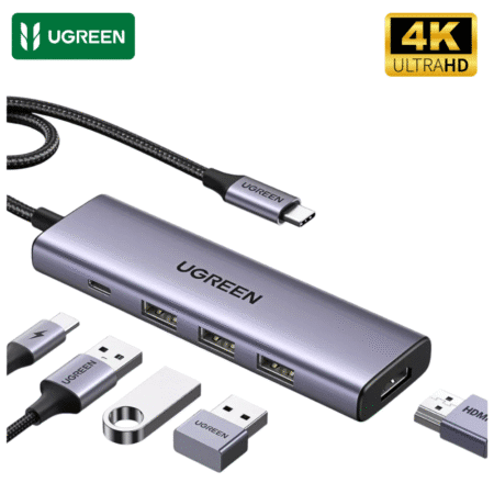 Adaptador HUB UGREEN 5 en 1 USB C a 4K 60Hz HDMI, 3 USB 3.0 Puertos de 5 Gbps, 100W PD Compatible con MacBook Pro/Air/iPad