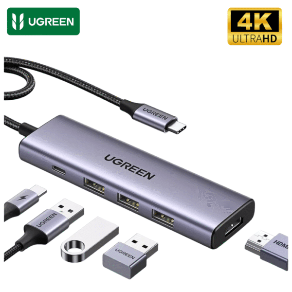 Adaptador HUB UGREEN 5 en 1 USB C a 4K 60Hz HDMI, 3 USB 3.0 Puertos de 5 Gbps, 100W PD Compatible con MacBook Pro/Air/iPad
