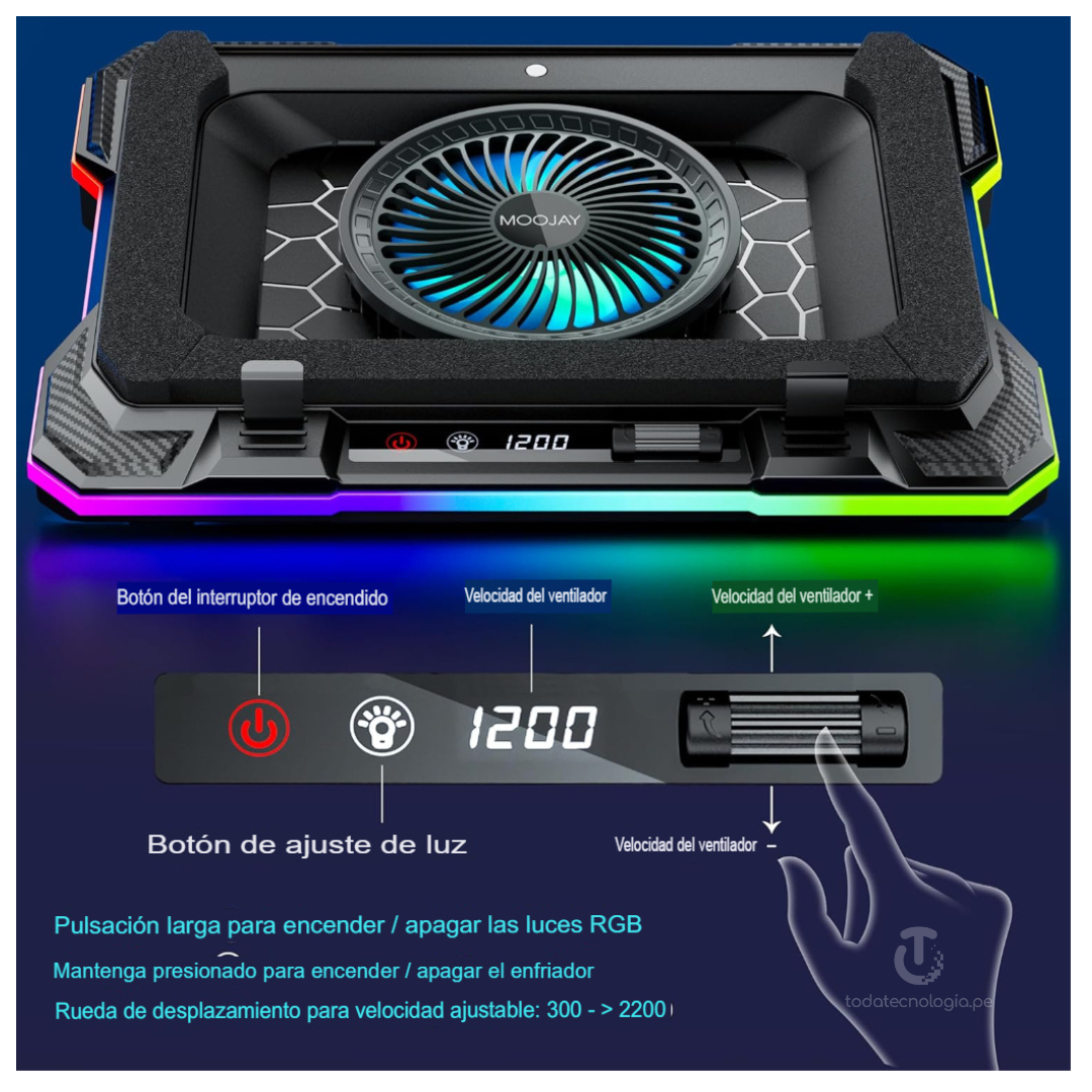 Cooler Soporte Gamer Para Portátil Hoco DH20 Monnlight RGB - Imagen 4