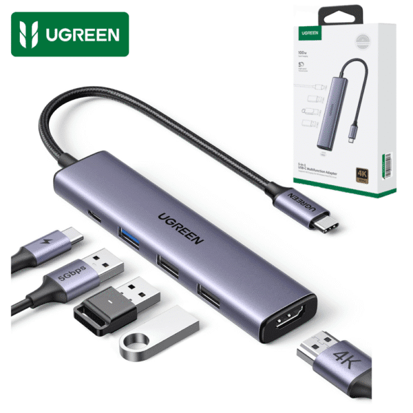 UGREEN USB C Hub, 5 en 1 Adaptador USB C Multipuerto Aluminio a 4K 30Hz HDMI, 1 USB 3.0 y 2 USB 2.0, PD Carga Compatible con MacBook