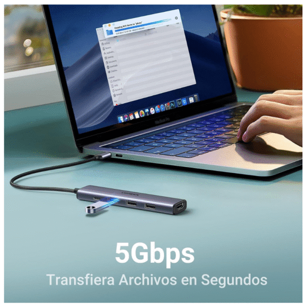 UGREEN USB C Hub, 5 en 1 Adaptador USB C Multipuerto Aluminio a 4K 30Hz HDMI, 1 USB 3.0 y 2 USB 2.0, PD Carga Compatible con MacBook - Imagen 4