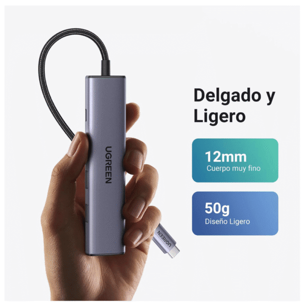 UGREEN USB C Hub, 5 en 1 Adaptador USB C Multipuerto Aluminio a 4K 30Hz HDMI, 1 USB 3.0 y 2 USB 2.0, PD Carga Compatible con MacBook - Imagen 8