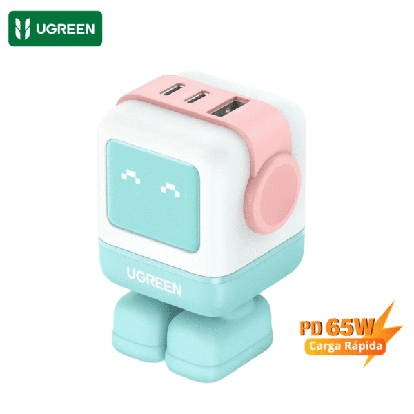 Cargador Tipo C UGREEN Uno 65W GAN Nexode USB C Pantalla LED con 3 Puertos 2C1A, Carga Rapida MacBook iPhone