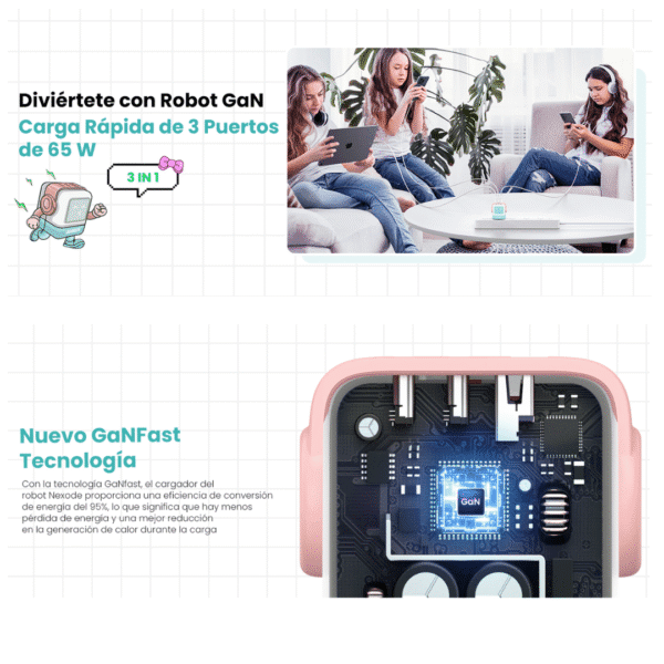 Cargador Tipo C UGREEN Uno 65W GAN Nexode USB C Pantalla LED con 3 Puertos 2C1A, Carga Rapida MacBook iPhone - Imagen 5