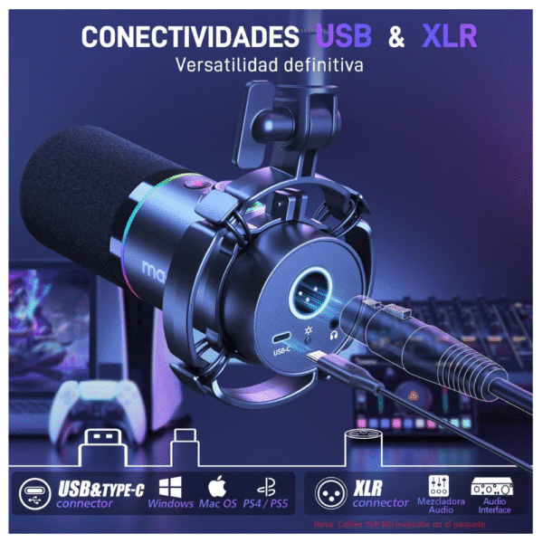 MAONO Micrófono Dinámico Gamer XLR/USB  para Streaming podcasting y grabación, Moano PD200X - Imagen 3