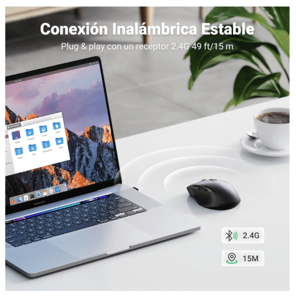 UGREEN Mouse Inalámbrico 2.4 GHz con Receptor USB, 15M de Conexión, Ratón Ergonómico de 6 Botones - Imagen 4