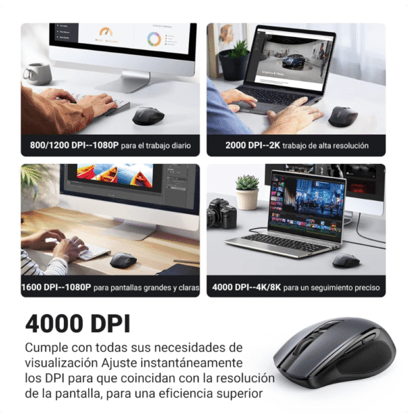 UGREEN Mouse Inalámbrico 2.4 GHz con Receptor USB, 15M de Conexión, Ratón Ergonómico de 6 Botones - Imagen 5