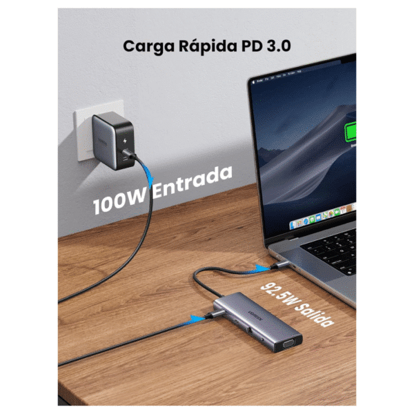 UGREEN Hub Tipo C 10 en 1 Adaptador a Monitor Doble 4K HDMI y VGA, RED RJ45, 3 USB 3.0, Lector Tarjeta SD TF, 3.5mm Audio Jack - Imagen 8